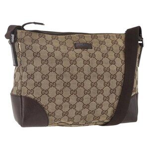 Authentic GUCCI GG Canvas Shoulder Bag Beige Silver 114273
